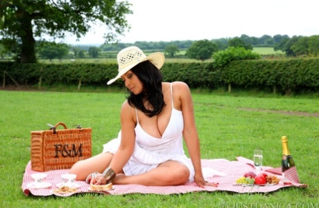 Горячая леди средних лет Даника Коллинз мастурбирует во время пикника на одеяле 3