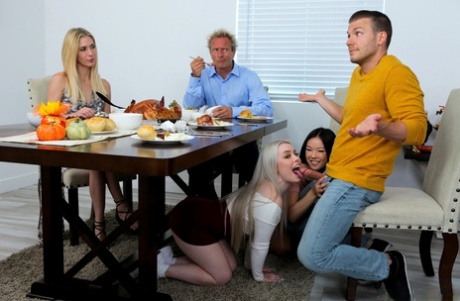 Девочки-подростки Хейли Спейдс и Лулу Чу занимаются сексом втроем во время воссоединения семьи 2