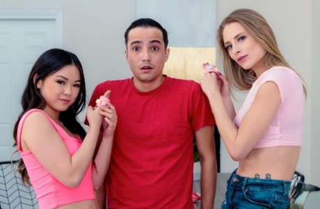 Сводные сестры Лулу Чу и Кайлер Куинн занимаются сексом втроем на кухонном столе 4